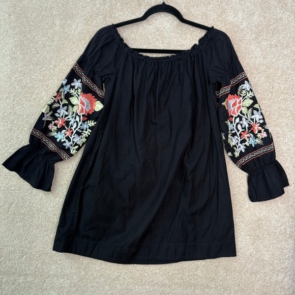 Free People Boho Embroidered Dress Women's Small Black Floral Mini Festival - Picture 7 of 10